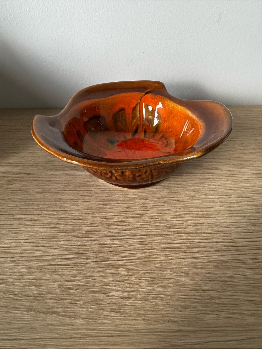 Handmade Ceramic Bowl in Burnt Orange Interior and Brown Exterior